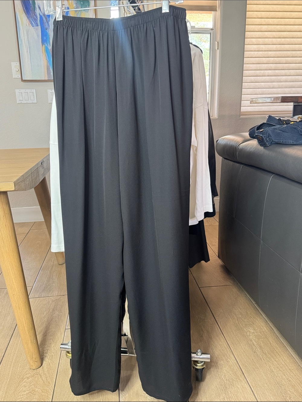 Vintage Harari Georgie Pants XL Black 100% Silk Georgette Wide Leg Pocket
